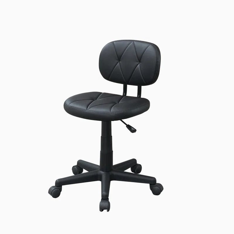 Executive Swivel Armless Black Leather Office Chair with Plastic Base