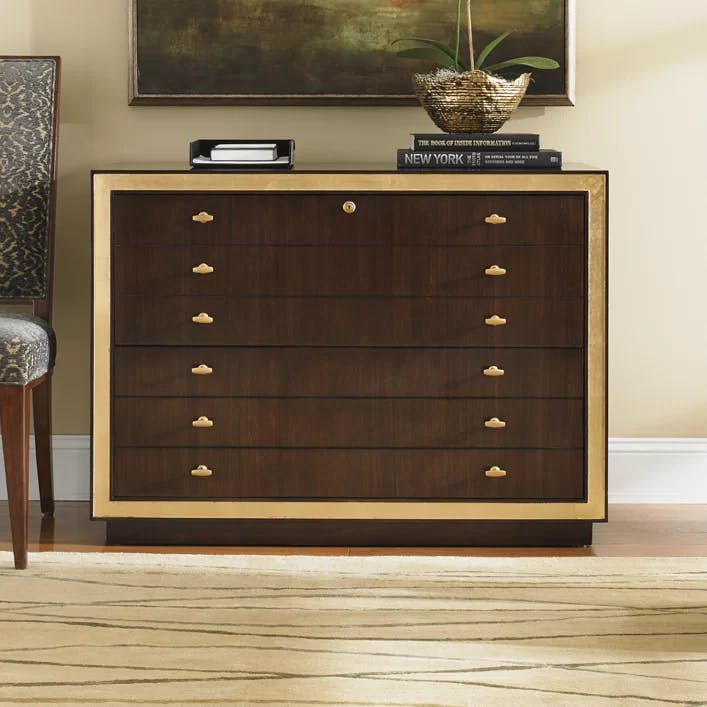 Bel Aire Transitional 44" Brown and Gold Lockable File Chest