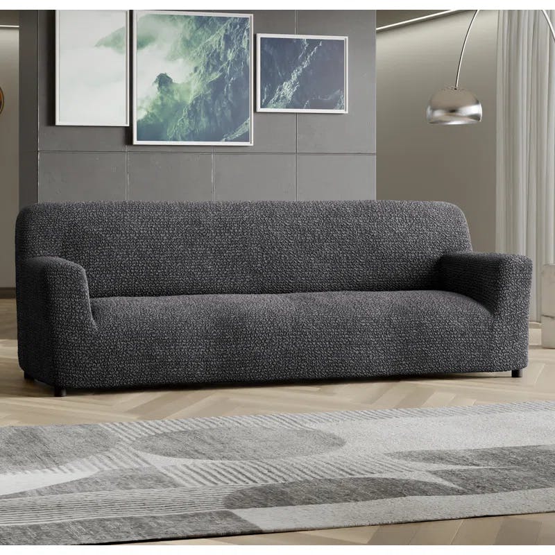 Modern Italian Stretch Sofa Slipcover in Dark Grey Polyester Blend