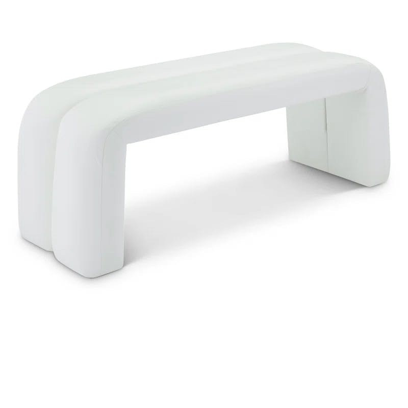 Arc White Faux Leather Tufted Bench with Straight Legs