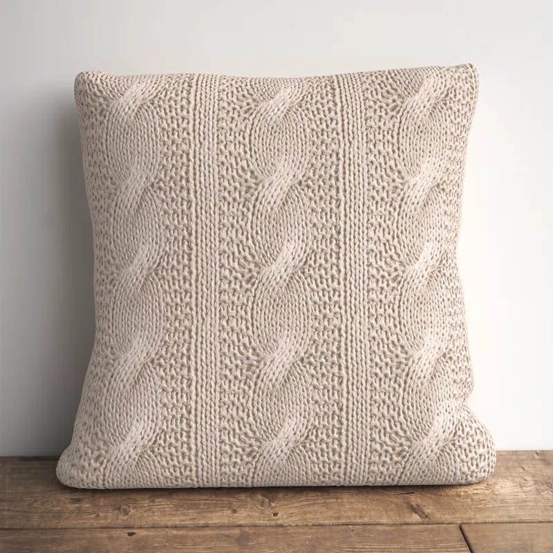 Vanilla Cable Knit Cotton Square Throw Pillow Set