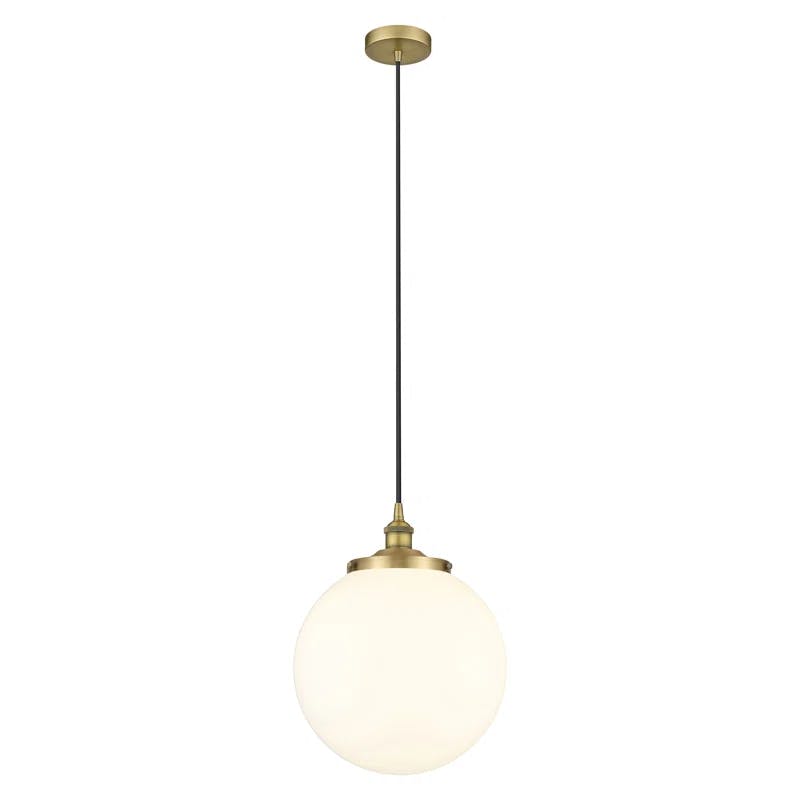 Beacon Vintage Mini Globe Pendant in Brushed Brass with Matte White Shade
