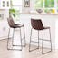 Modern 26" Brown Faux Leather Counter Stool with Metal Legs