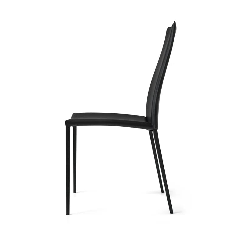 Aida Sleek Black Leather and Metal Upholstered Dining Chair