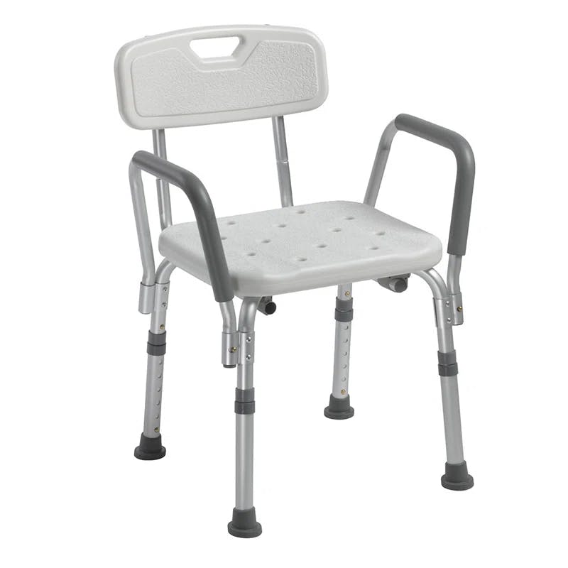 Aluminum Frame Adjustable Bath Bench with Padded Arms and Backrest