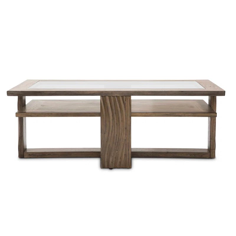 Boardwalk Brown Acacia Rectangular Cocktail Table with Beveled Glass