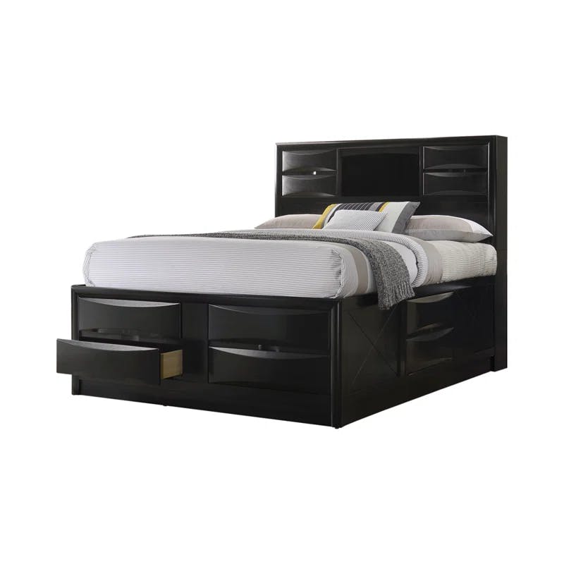 Briana Queen Black Platform Storage Bed with Bookcase Headboard