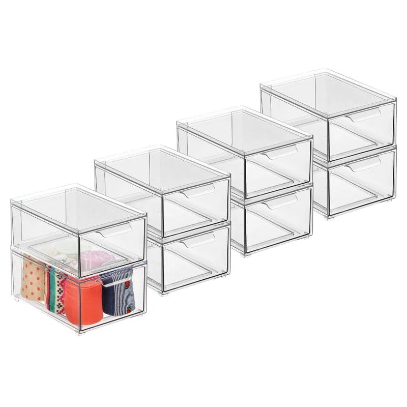 ClearView 8-Pack Stacking Plastic Organizer Bin with Pull-Out Drawers