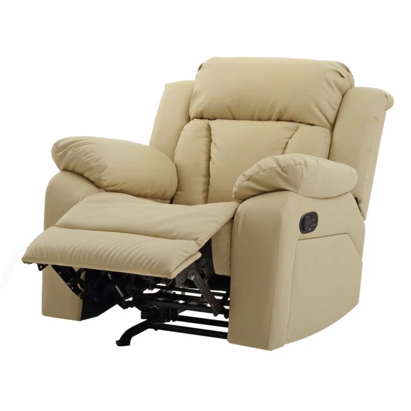 Beige Faux Leather Contemporary Rocker Recliner with Tufted Back
