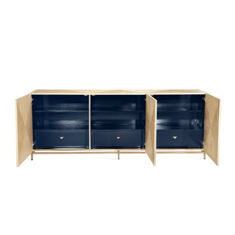 Gaspard Latte & High Gloss Navy 3-Door Sideboard with Antique Brass Accents