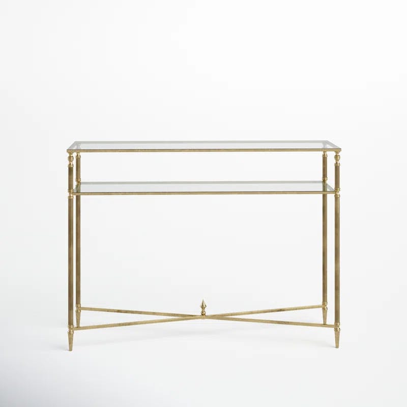 Elegant Gold Leaf Mirrored Console Table with Glass Shelf