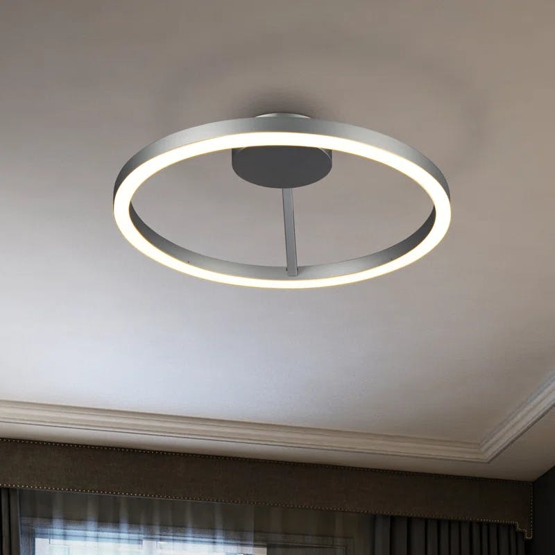 Zuben 20" Satin Nickel Modern LED Drum Ceiling Light