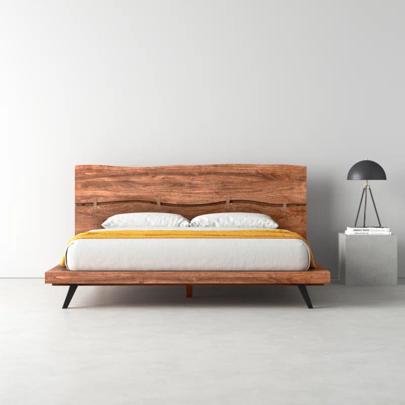 Madagascar King-Sized Contemporary Brown Wood Platform Bed