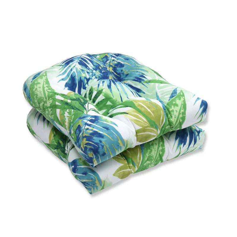 Tropical Breeze Blue/Green Leafy Wicker Chair Cushion Set