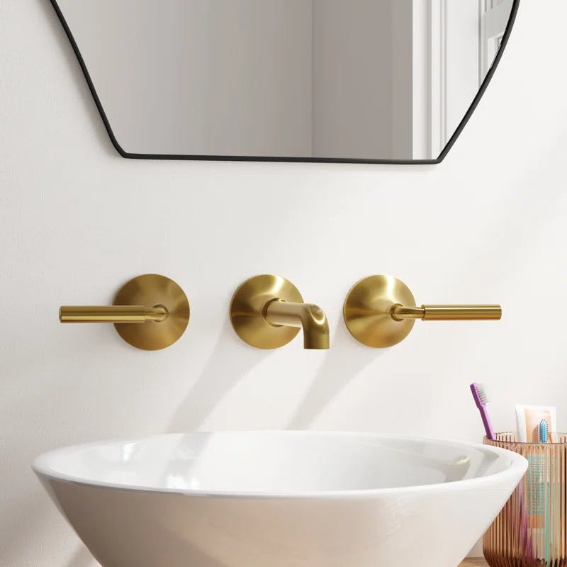 Elegant Vibrant Brushed Moderne Brass Wall-Mount Bathroom Sink Faucet