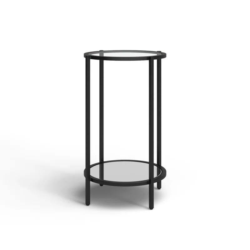 Ava 15" Round Black Metal and Clear Glass End Table