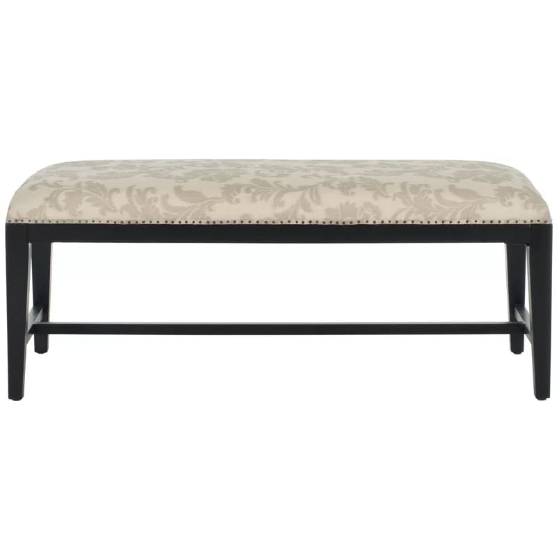 Zambia Taupe and Beige Linen/Cotton Upholstered Bench with Black Trim