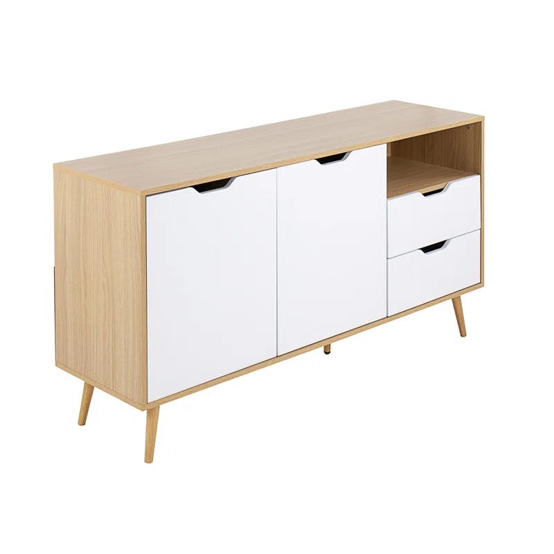 Astro Contemporary Natural Wood and White 56" Sideboard