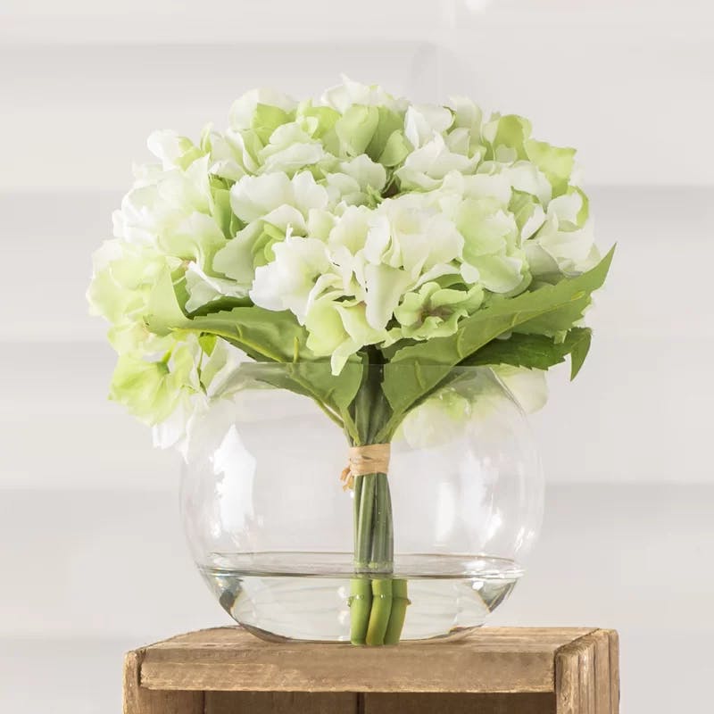 Summer Breeze Hydrangea & Rose Faux Topiary in Glass Vase