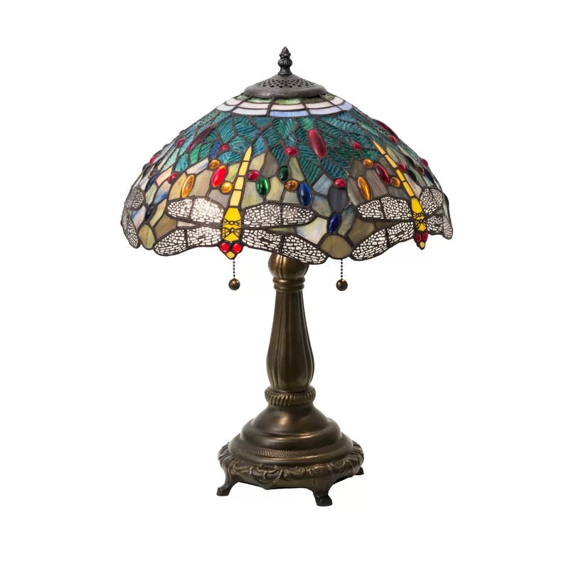 Tiffany-Inspired 22" Dragonfly Stained Glass Bronze Table Lamp