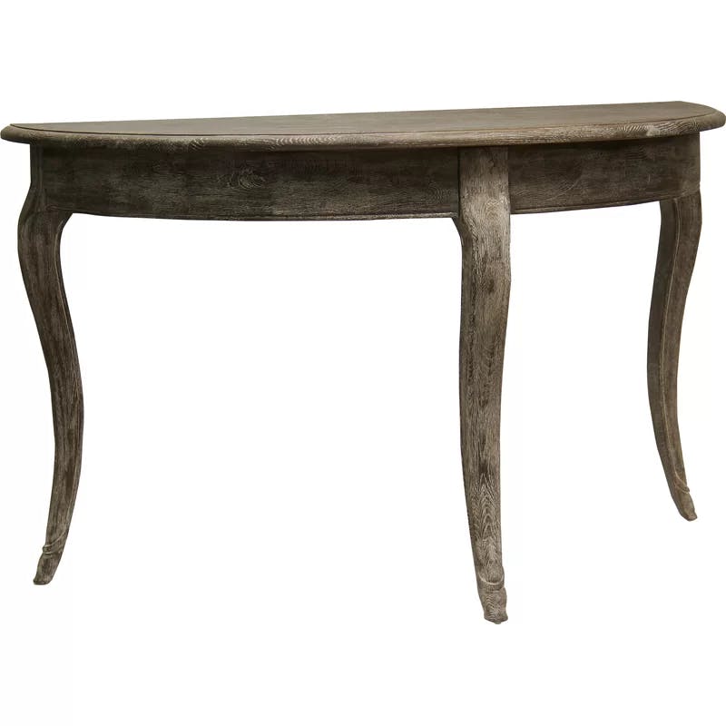 Charcoal Oak and Metal Demilune Console Table with Mirrored Accent