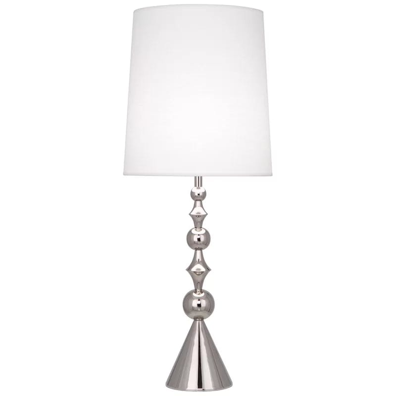 Harlequin Polished Nickel Geometric Table Lamp with Oyster Linen Shade