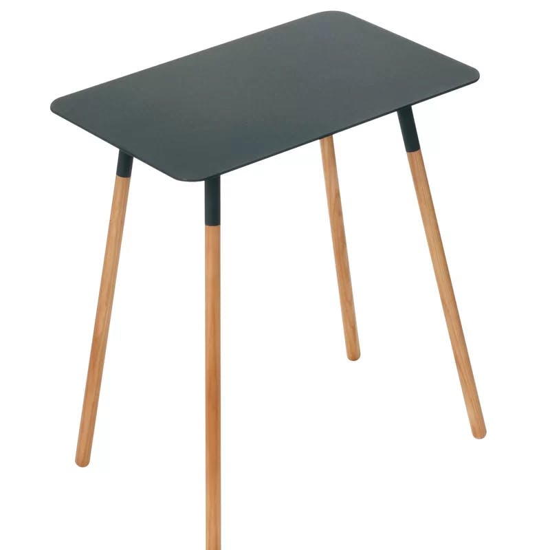 Modern Ashwood & Black Steel Rectangular Side Table