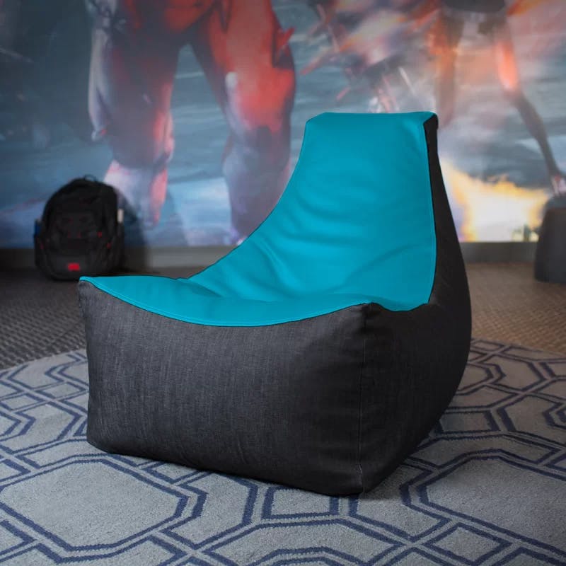 Denim and Vinyl 36" Gamer Bean Bag Chair with Removable Cover - Turquoise