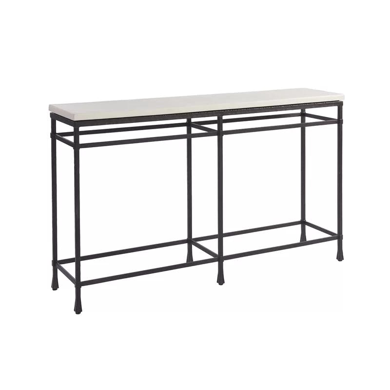 Transitional Flared Foot 58'' Stone and Metal Console Table in Brown/White