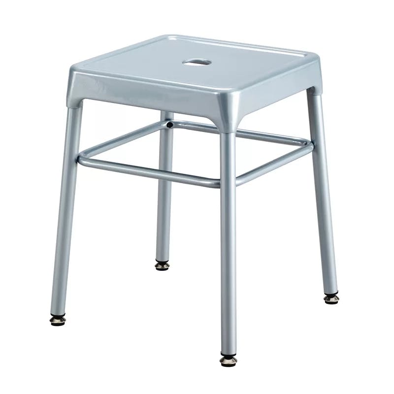 Sleek Silver Steel Guest Stool with Easy-Grab Hole - 18" Height