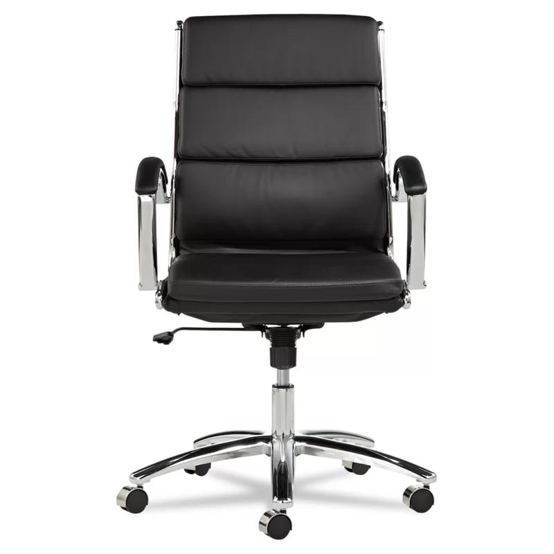 Slim Profile Black Leather Swivel Office Chair with Chrome Base