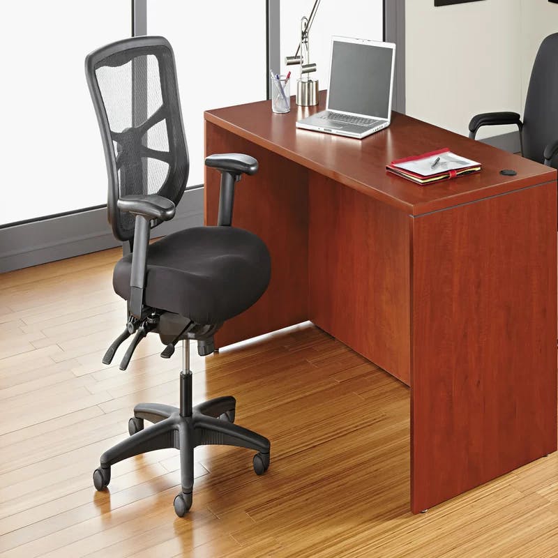 High-Back Black Mesh Office Chair with Adjustable Arms and Tilt Mechanism