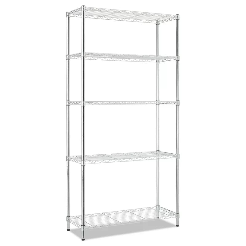 Sleek Silver 36'' W Five-Shelf Wire Storage Unit