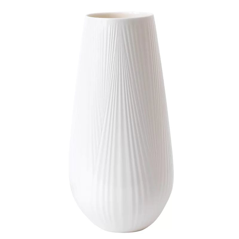Folia Contemporary Porcelain Table Vase with Linear Texture