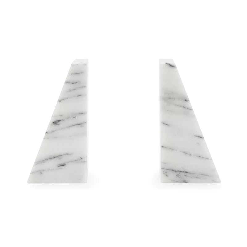 Elegant Triangular Natural White Marble Bookends Set