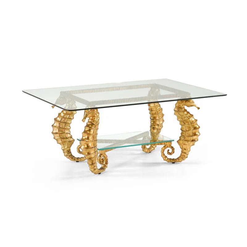 Wildwood Gold Leaf Seahorse 48" Glass-Top Coffee Table