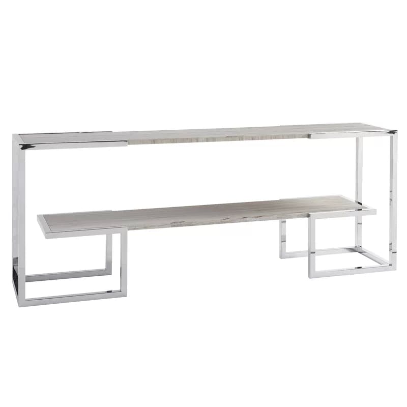Paradox 78'' Chrome and Beige Contemporary Console Table with Storage
