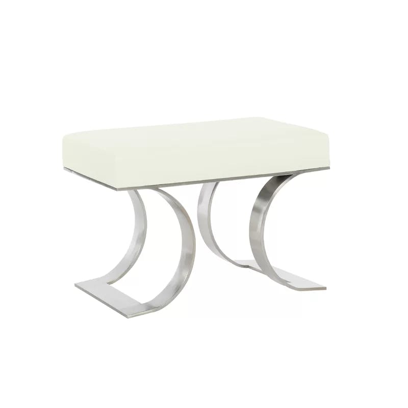 Axiom Cream Polyester 28" Transitional Bench with Brushed Silver Frame