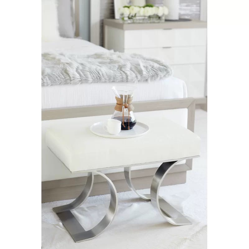 Axiom Cream Polyester 28" Transitional Bench with Brushed Silver Frame
