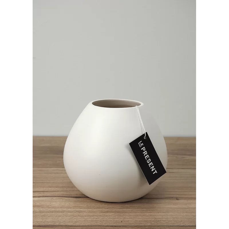 Drop Wide 6" White Matte Ceramic Table Vase