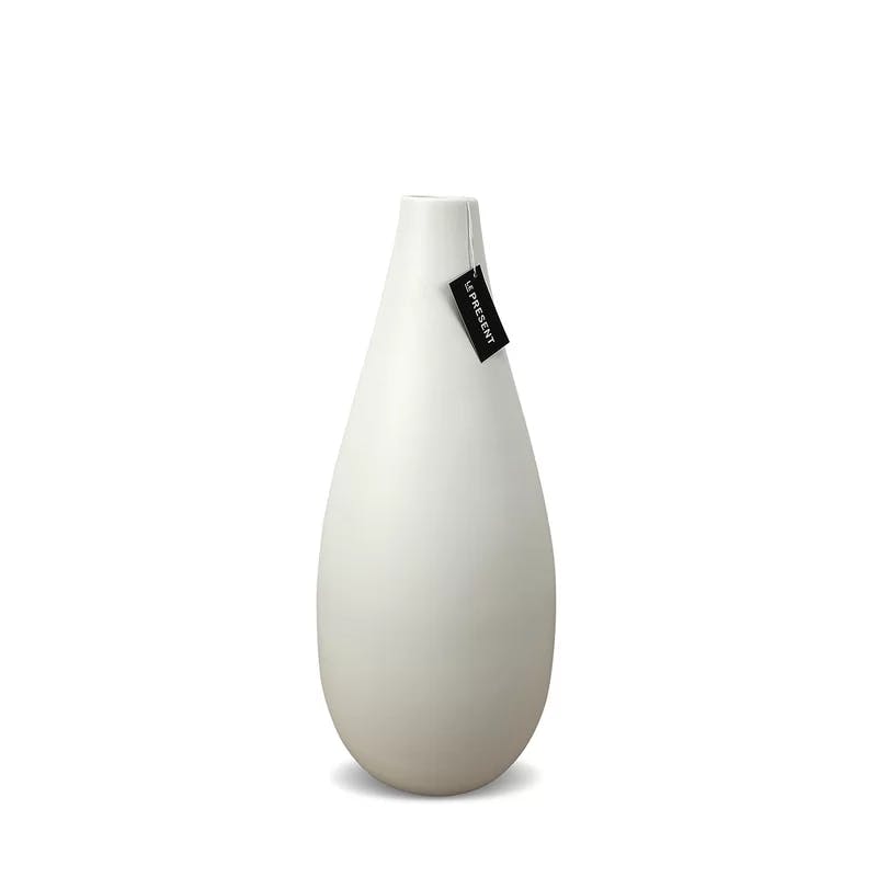 Elegant White Ceramic Table Vase 15.7" with Slim Bouquet Design