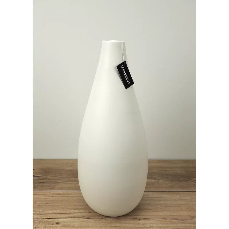 Elegant White Ceramic Table Vase 15.7" with Slim Bouquet Design