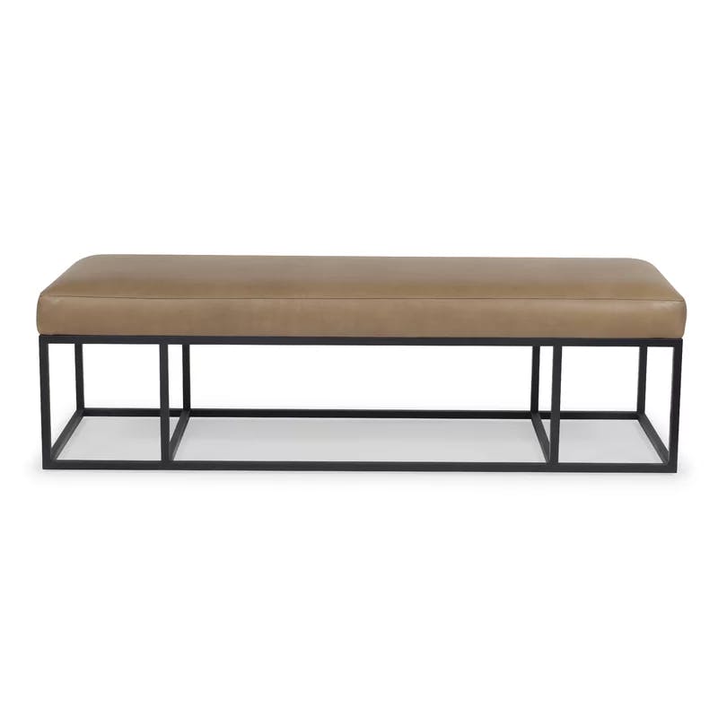 Finley Caramel Genuine Leather Bench with Black Metal Frame