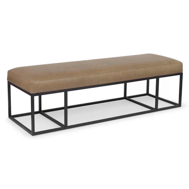 Finley Caramel Genuine Leather Bench with Black Metal Frame