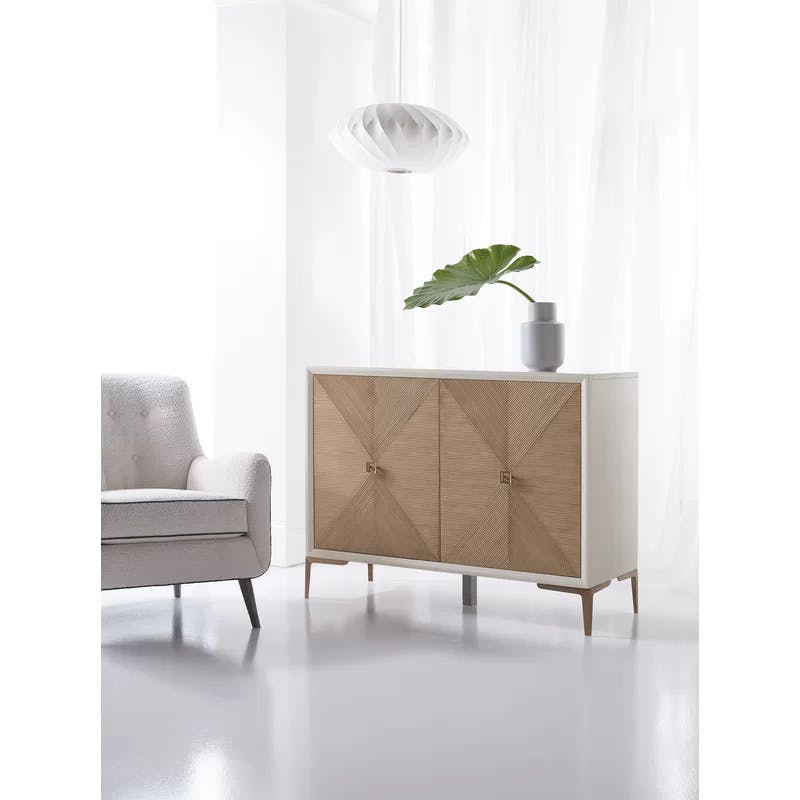 Contemporary Beige Poplar Solids 2-Door Hall Chest with Gold-Tone Accents