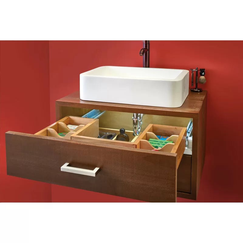 Maple Wood & Steel 27.56" Vanity Base Cabinet Pull-Out Organizer