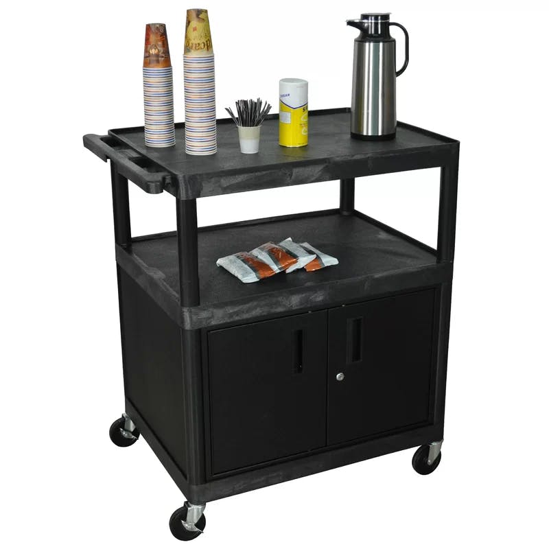 Luxor Spacious Mobile Black Plastic Coffee Cart with Storage
