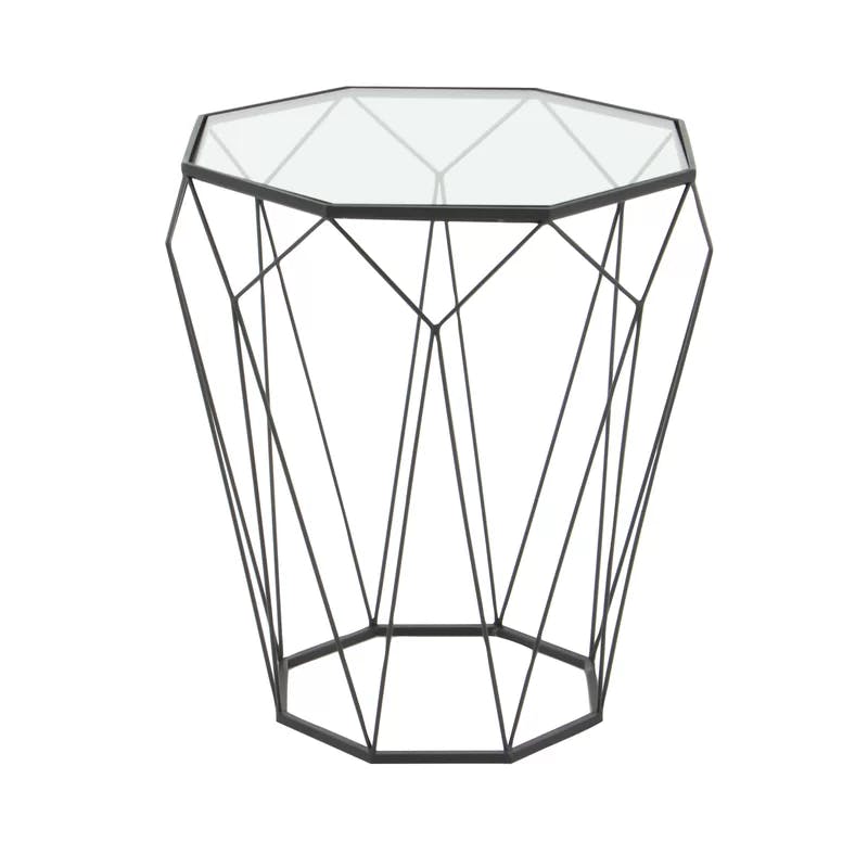 Elegant Geometric Round Metal & Glass Mirrored Accent Table