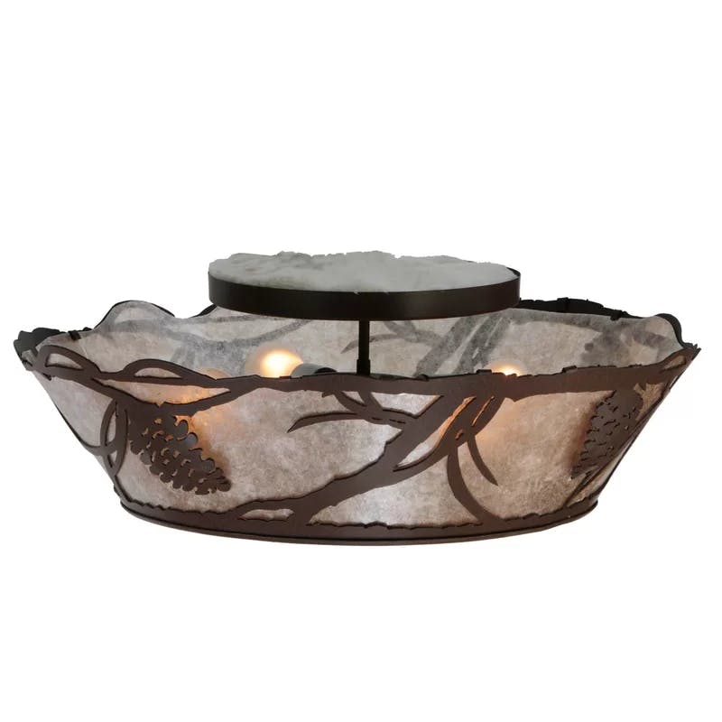Aldari 4-Light Bronze Globe Semi Flush Mount with Amber Glass