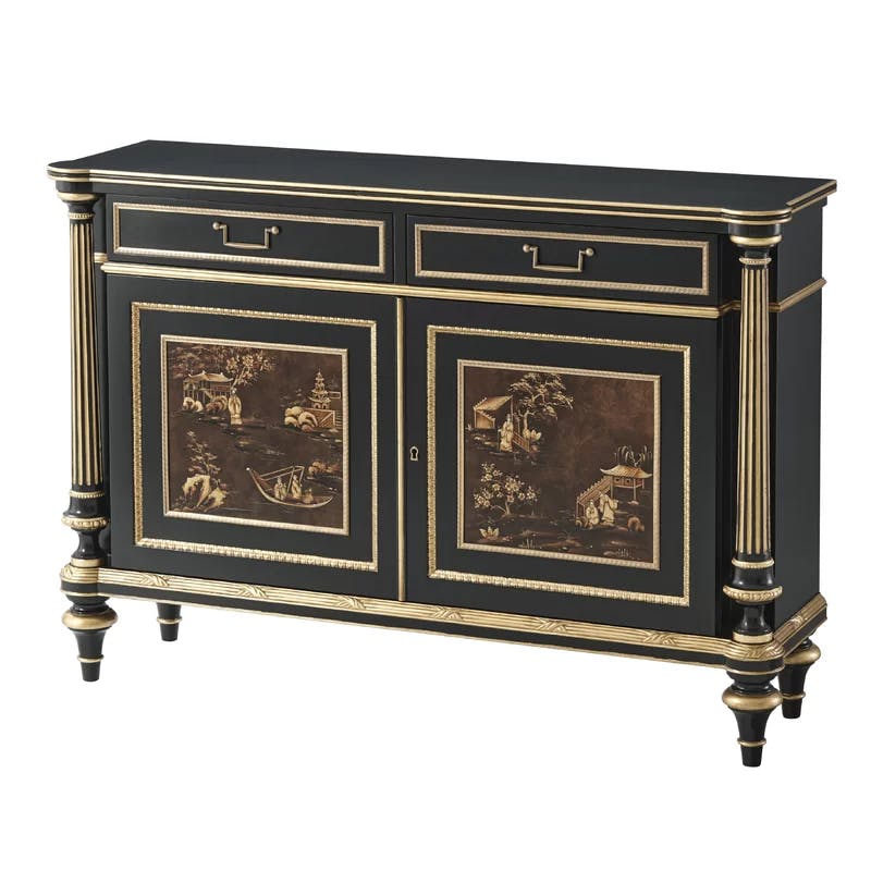 Daguerre 46'' Antique Gold Gilt Chinoiserie Solid Wood Sideboard